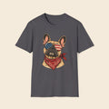Cool Patriotic Frenchie Wearing Sunglasses With USA Flag T-Shirt